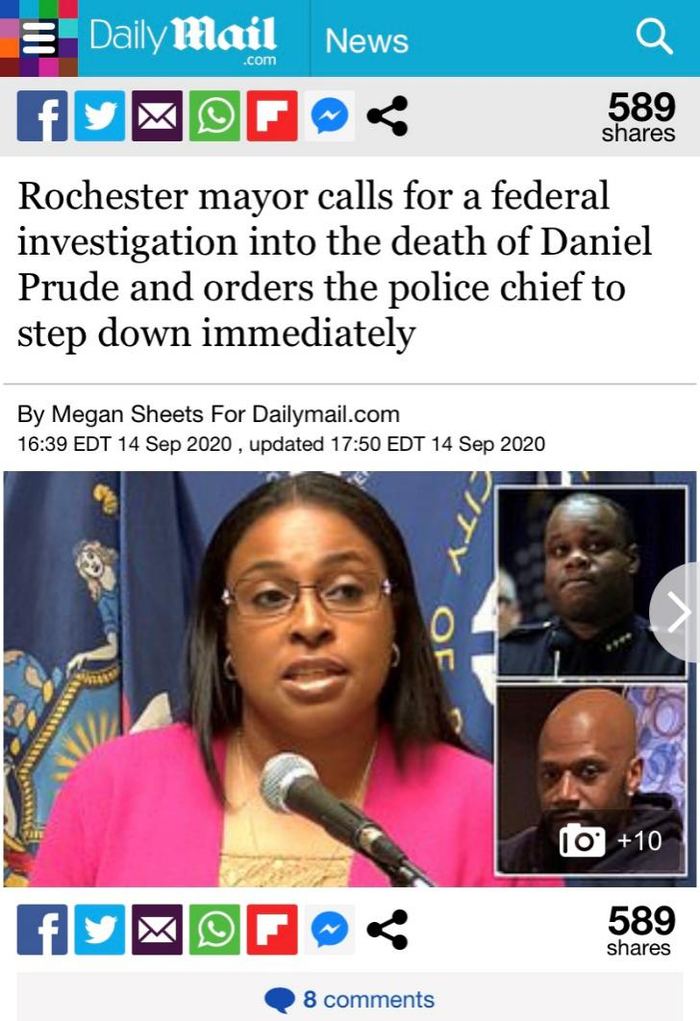 　　△据英国《每日邮报》报道，罗切斯特市长呼吁联邦政府对普鲁德的死因展开调查。