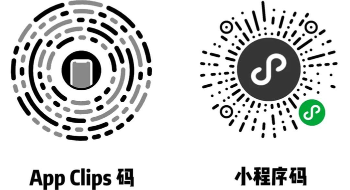 ▲苹果 App Clips 码和微信小程序码不一样