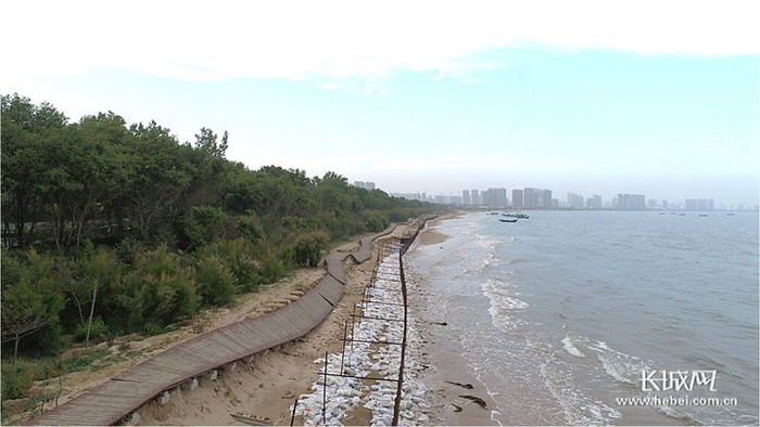 秦皇岛金屋至浅水湾浴场侵蚀岸段沙滩修复前。