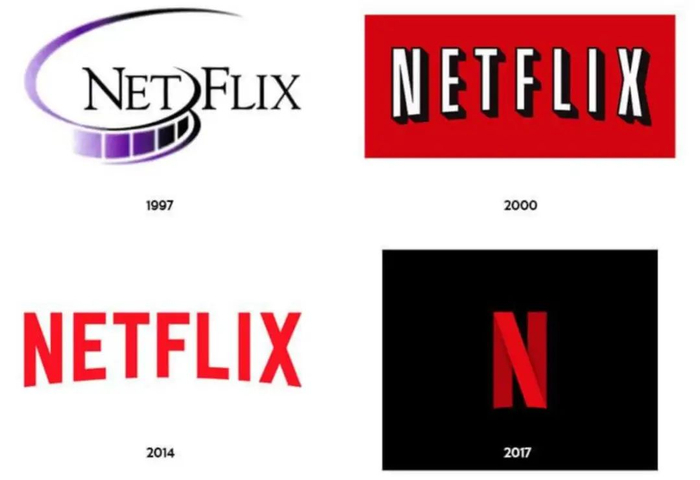 Netflix 在各时期的 logo 对比图. 图片来自：1000logos.net