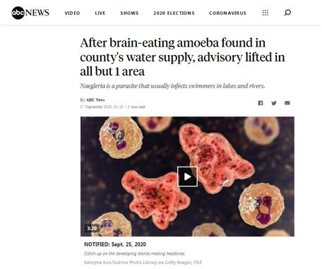 　　（ABC报道称，在一个县的供水系统发现“食脑虫”后，得州有关部门向其他地区发出“不要用水”建议）