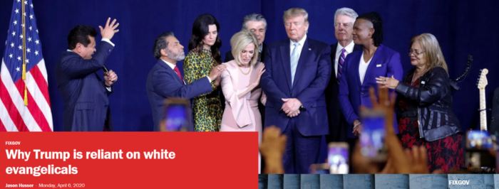 福音派牧师为特朗普祈福（图片来源：美国布鲁金斯学会）