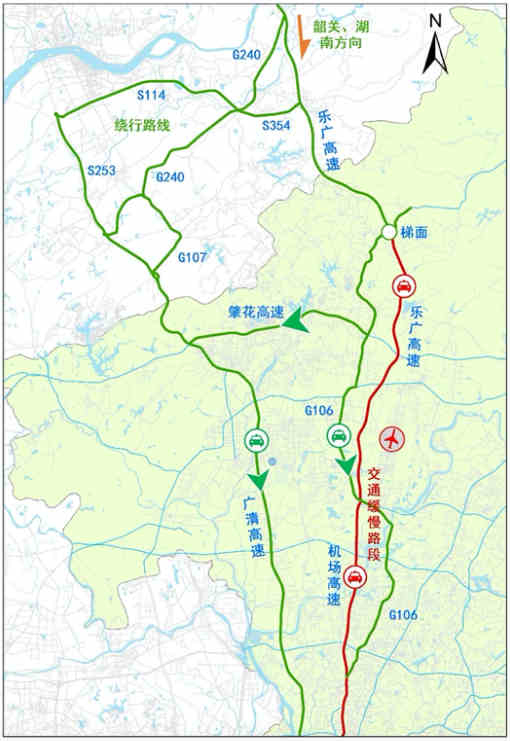 　　机场高速南行绕行图。来源：“广州交警”微信号
