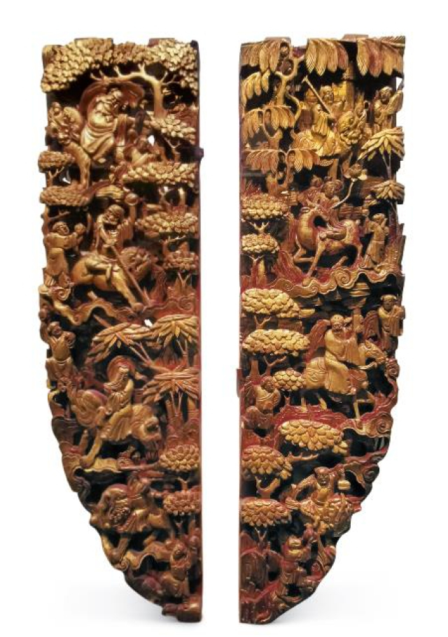 金漆木雕“八仙图”花板一对 清 福建博物院藏（图册截图）