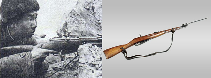 志愿军战士张桃芳和他在冷枪冷炮运动中使用的步骑枪。资料图片