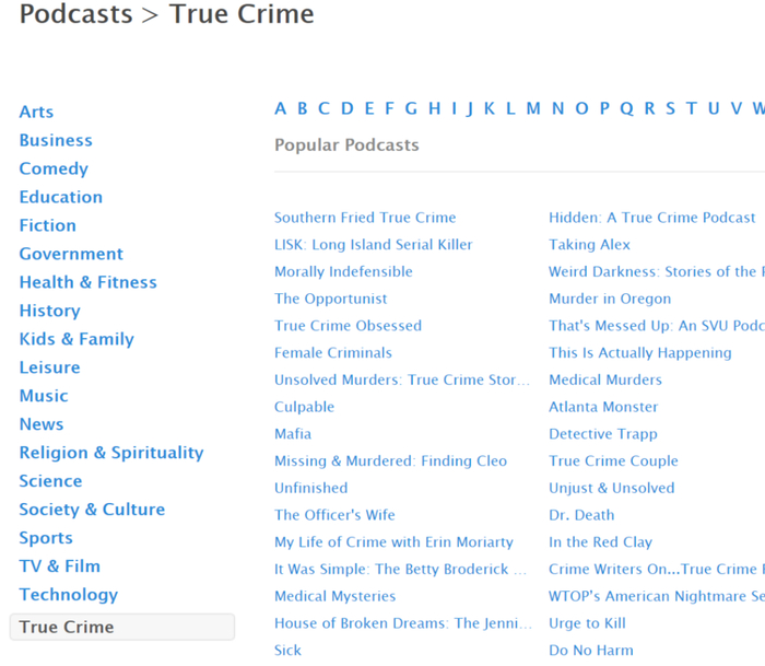 苹果美国区播客榜单在最佳播客节目类型设置中增添了“最佳真实犯罪播客”单项奖