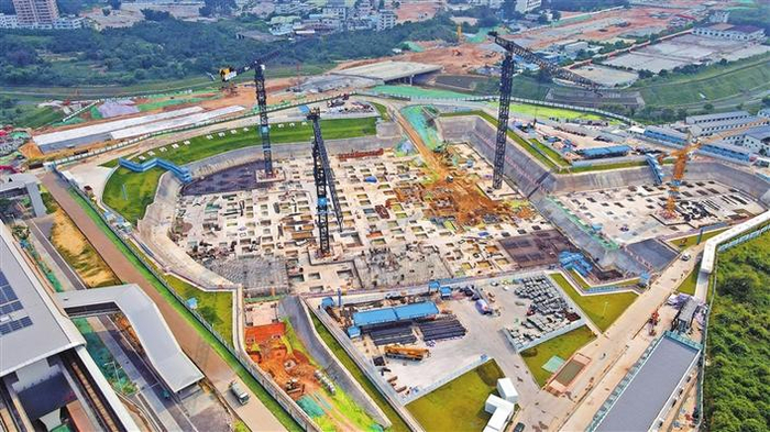  深圳科技馆（新馆）建设工地俯瞰图。深圳特区报记者 杨少昆 摄