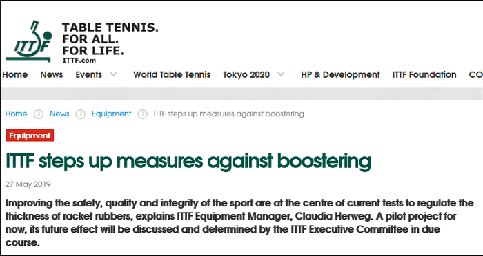 国际乒联进行反膨胀剂胶皮检测试验&nbsp;&nbsp; 截图自国际乓联官网