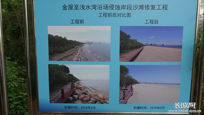 　北戴河金屋至浅水湾浴场侵蚀岸段沙滩修复工程前后对比图。长城网记者 吴新光 摄