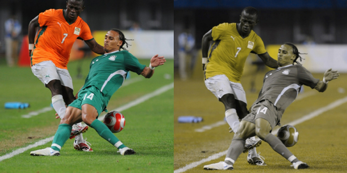 模拟红绿色觉障碍人士眼中的足球比赛