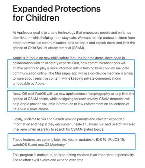 截图来源：苹果官网 https://www.apple.com/child-safety/