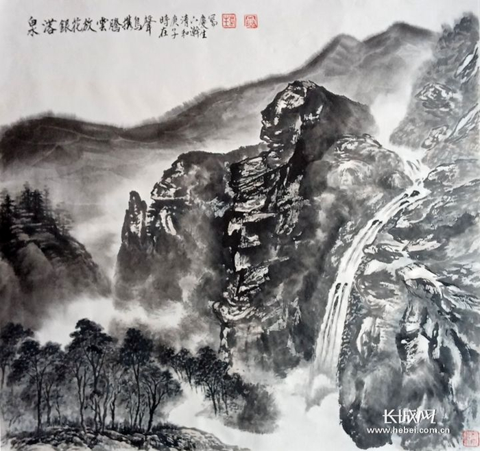 焦庆生作品《泉落银花放》