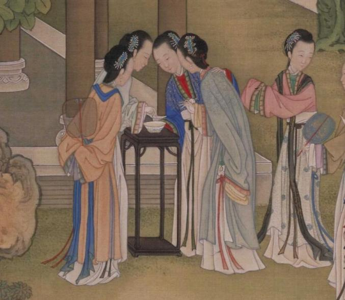 古人过七夕，比赛穿针引线。