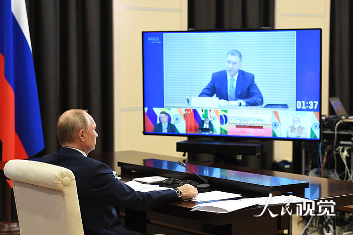 五国领导人通过视频参加2020金砖国家峰会。图片来源：视觉中国