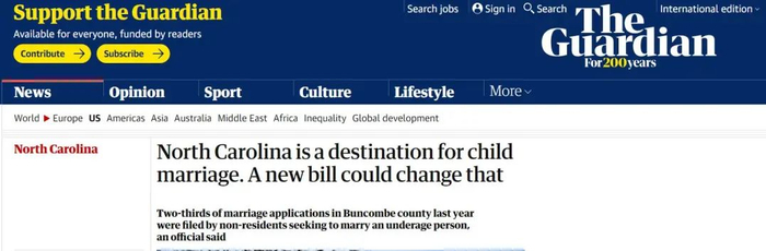 卫报：北卡罗来纳州是童婚的目的地，一项新的法案可能会改变这一点