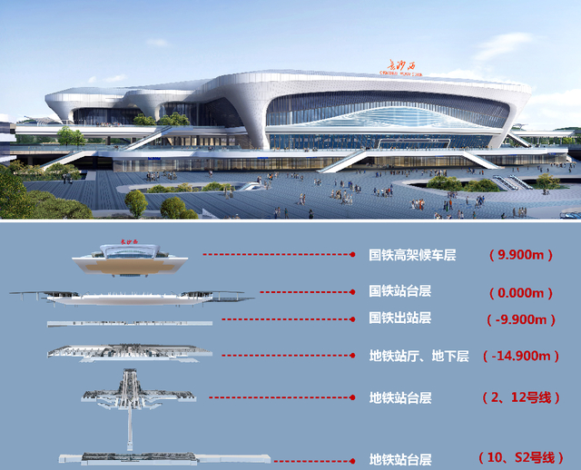 ▲长沙高铁西站综合交通枢纽示意图。