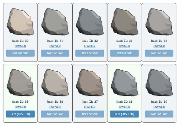 平台上正在出售的Ethrocks，图片来自于Twitter