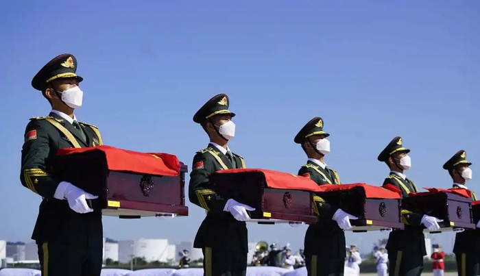 △2020年9月27日，中韩在韩国仁川举行第七批在韩中国人民志愿军烈士遗骸交接仪式