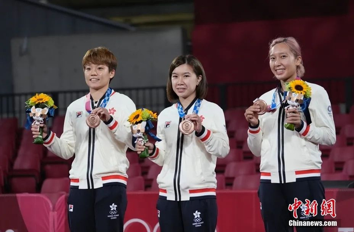 图为中国香港队展示奖牌。中新社记者 杜洋 摄