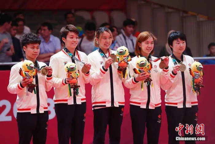 资料图：雅加达亚运会乒乓球女团比赛中，中国香港队获得季军。中新社记者 刘关关 摄