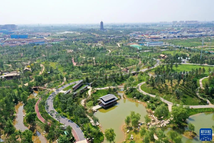 这是雄安新区悦容公园北苑内的景色（9月1日摄，无人机照片）。新华社记者 牟宇 摄