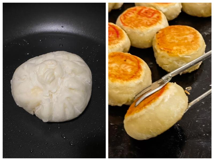 左：煎包子；右：现烤月饼（烙制法）