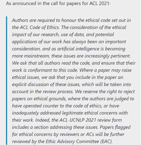 ACL Ethics FAQ 图源： 2021.aclweb.org