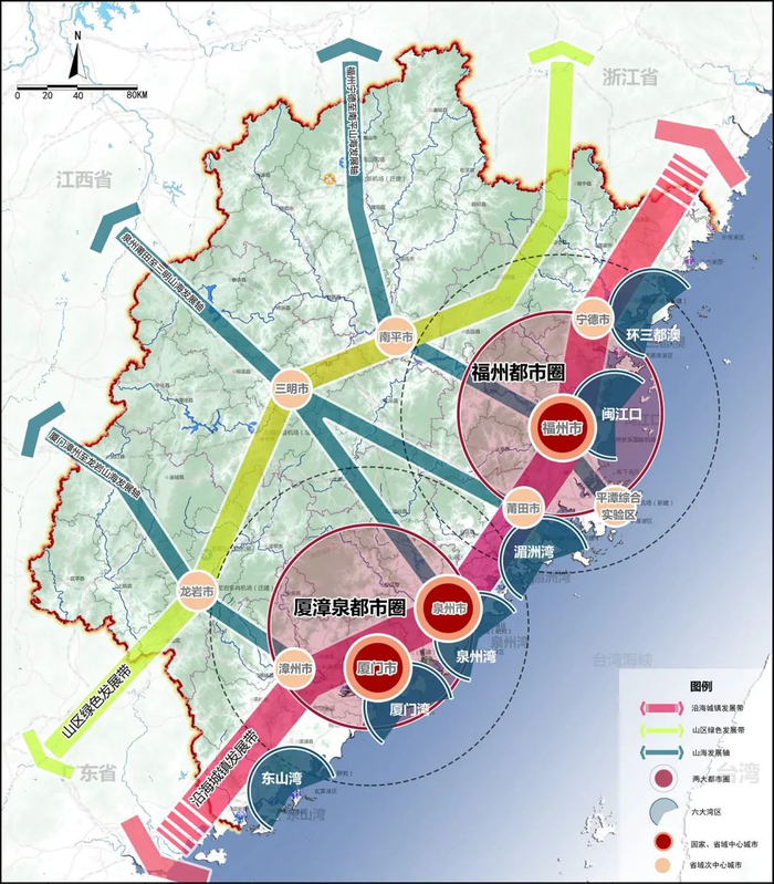 福建省城镇化空间布局示意图 图片来源：《福建省新型城镇化规划（2021~2035年）》