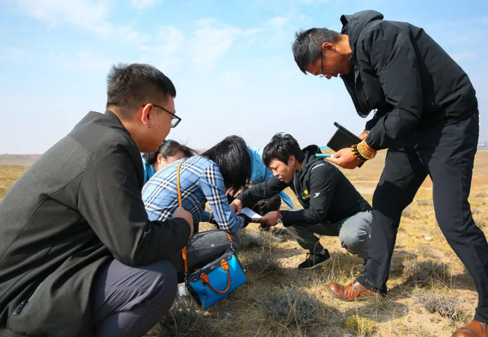 图为采访西鄂尔多斯国家级自然保护区鄂尔多斯辖区棋盘井管理站负责人邓景贤