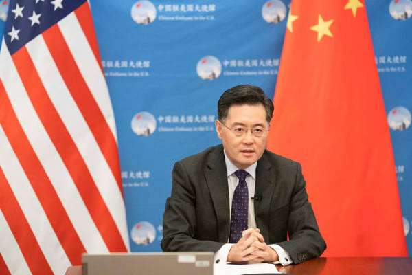 秦刚演讲。 图自中国驻美国大使馆网站