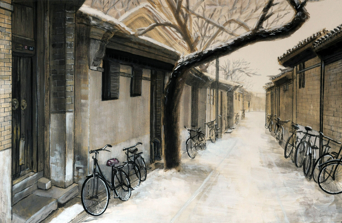 北京摄影师陆岩画作《崇文门草厂八条雪景》。草厂八条入选了《首都功能核心区传统地名保护名录（第一批）》。 图/IC photo