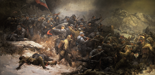 　　油画《大刀向鬼子们的头上砍去》