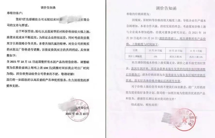 ▲调价告知函
