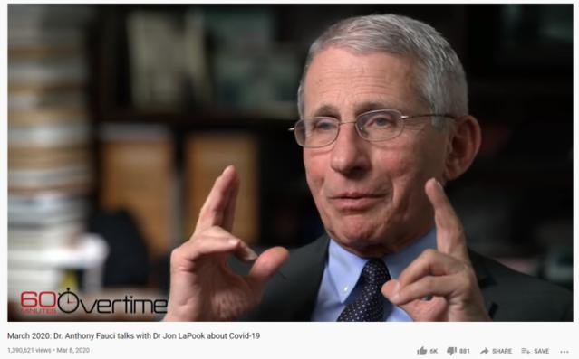 （图为福奇抛出不用戴口罩一说的那段采访视频）