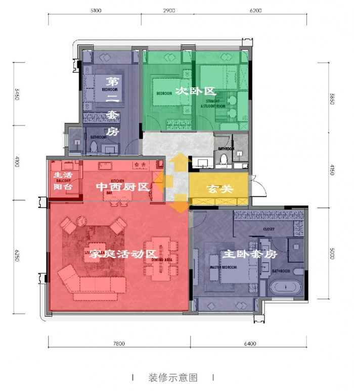（建面约173㎡装修示意图）