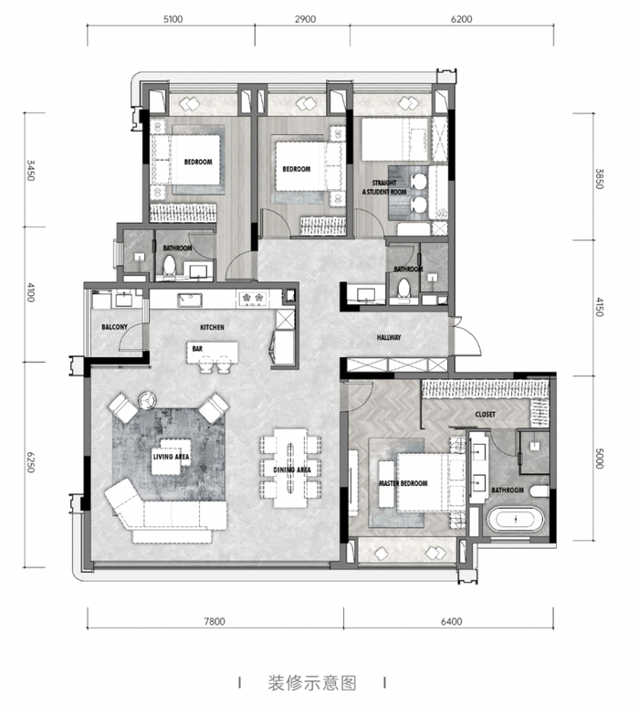 （建面约173㎡装修示意图） 