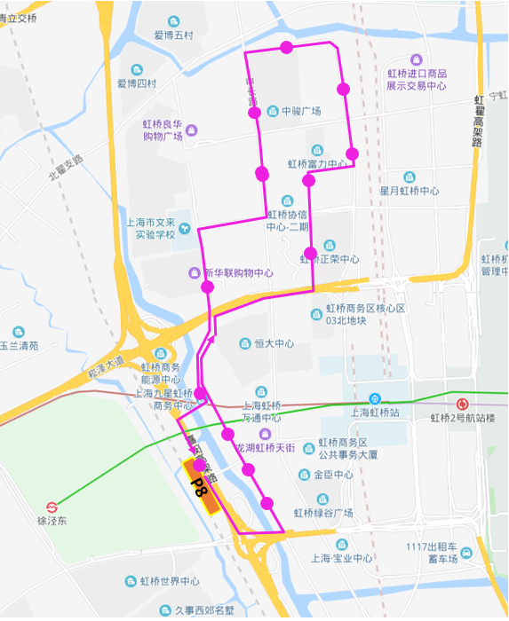 粉线 —为P8停车场 —虹桥商务区（北区）停车场