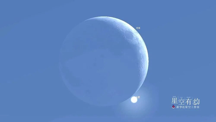 ↑这是北京市天文摄影爱好者王俊峰模拟北京地区11月8日12时34分时金星和月球的位置示意图。（本人供图）