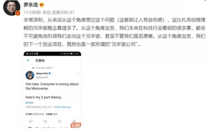 罗永浩微博截图。