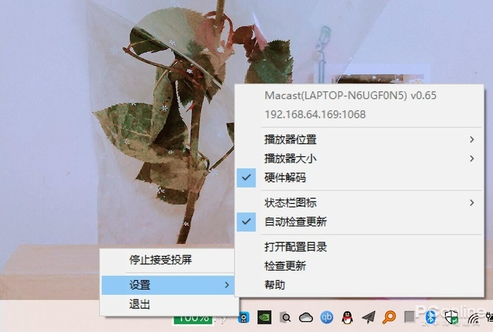 Macast运行后只会有一个系统托盘，点击可以进行设置