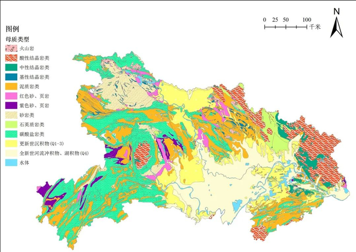 ▲湖北省土壤母质分布