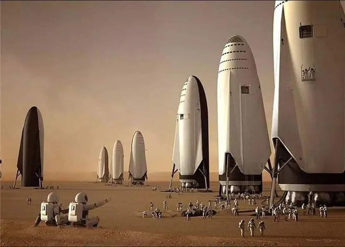 人类乘坐飞船登陆火星想象图 