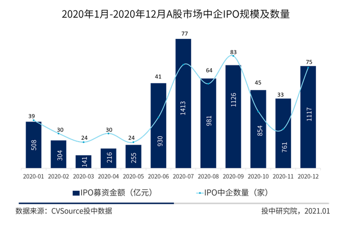 图6  2020年1-12月A股市场IPO规模TOP10