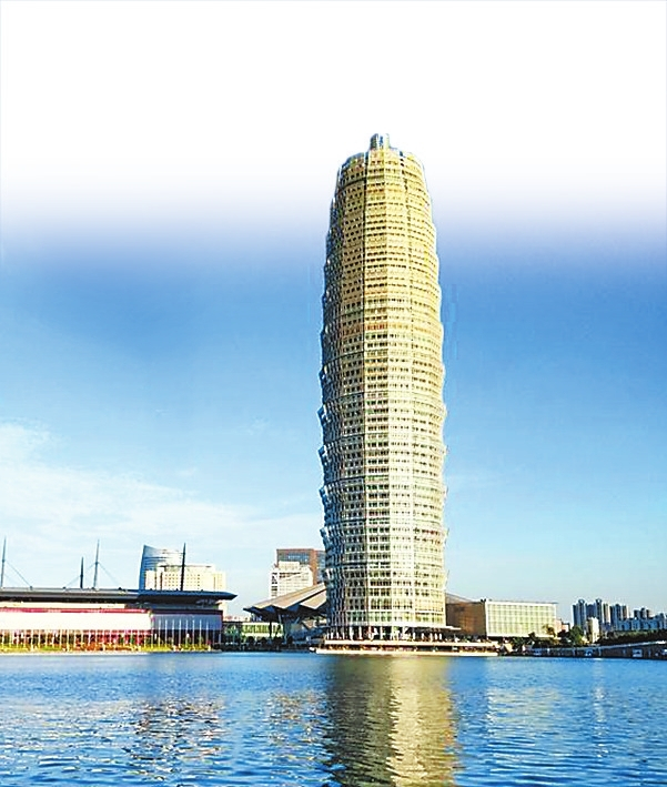 设计灵感来自嵩岳寺塔的“大玉米”楼郑州会展宾馆 资料图片