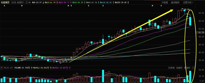 拓普集团近期日K线图