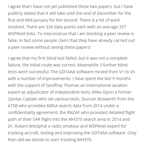 ↑戈弗雷在“搜寻MH370”网站上回应对其方法的质疑。