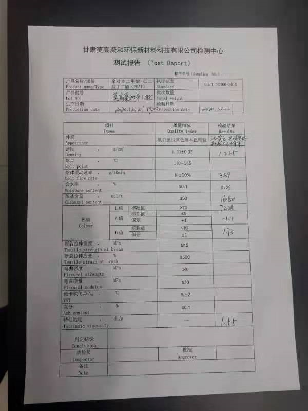 　　图：甘肃莫高聚和PBAT产品指标