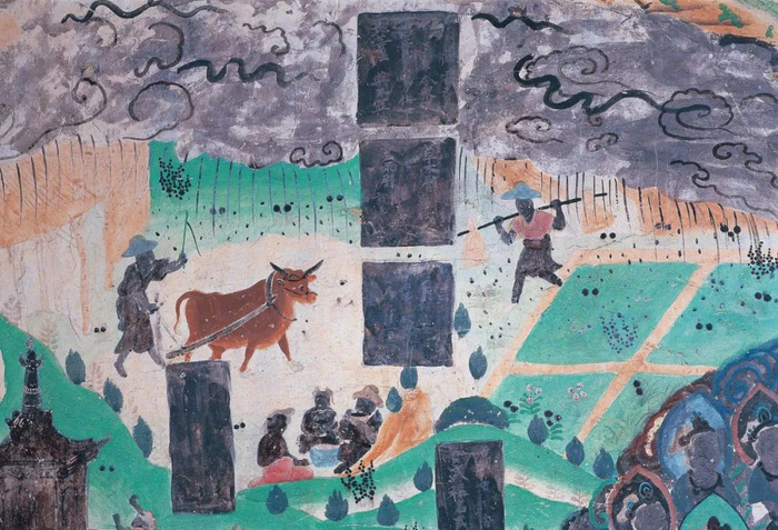 莫高窟第23窟 北壁西侧 法华经变之雨中耕作 盛唐（孙志军 摄/敦煌研究院供图)