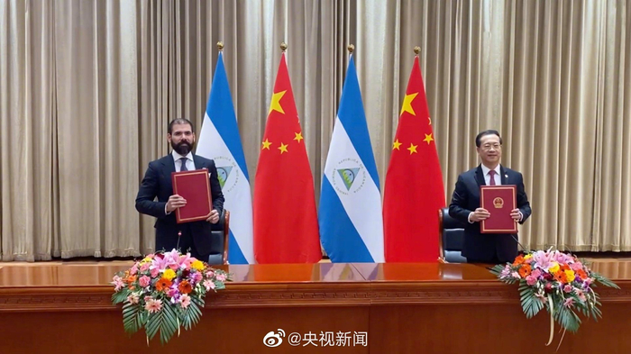 12月10日，中国同尼加拉瓜复交。图自央视新闻