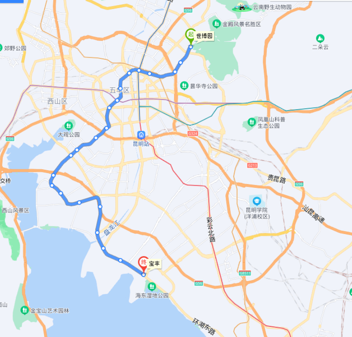 昆明地铁5号线线路。截图于百度地图